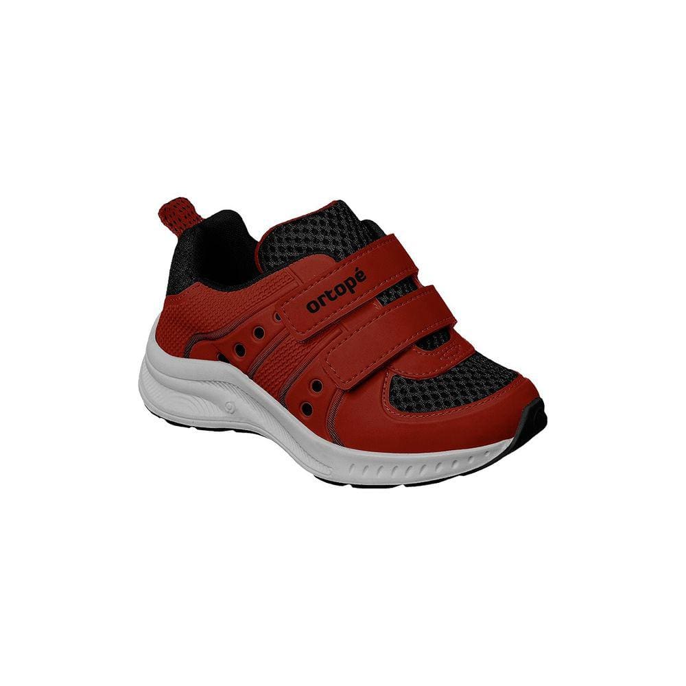 Tênis Infantil Masculino Ortopé Dna Flex Fecho Duplo Detalhe Lateral Preto e Vermelho