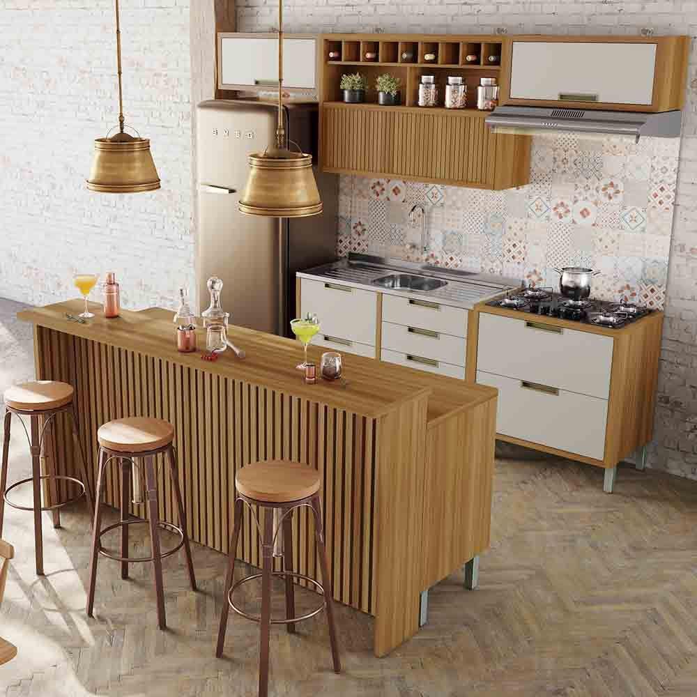 Cozinha 08 Peças Ripado Nesher Imperatriz Gourmet 100 MDF