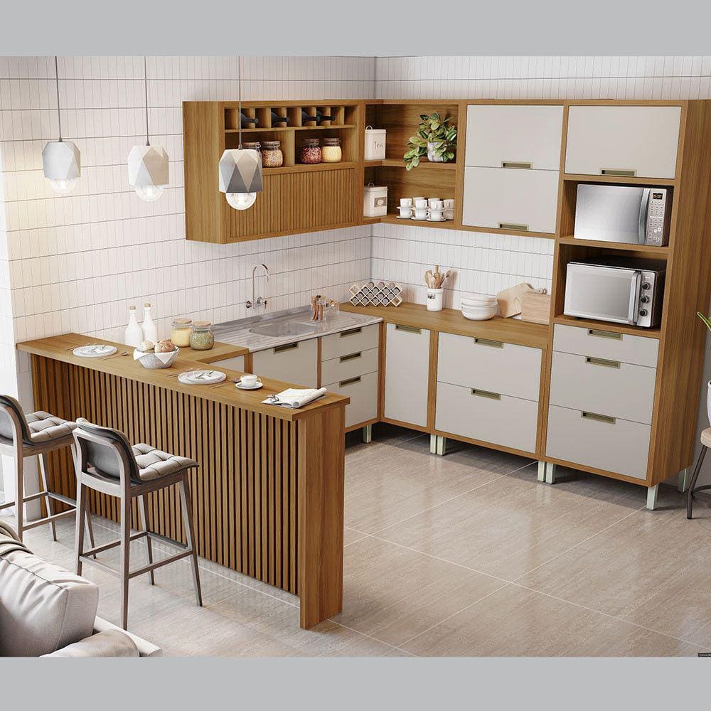 Cozinha Imperatriz Gourmet Canto 09 Peças Ripado em MDF Nesher