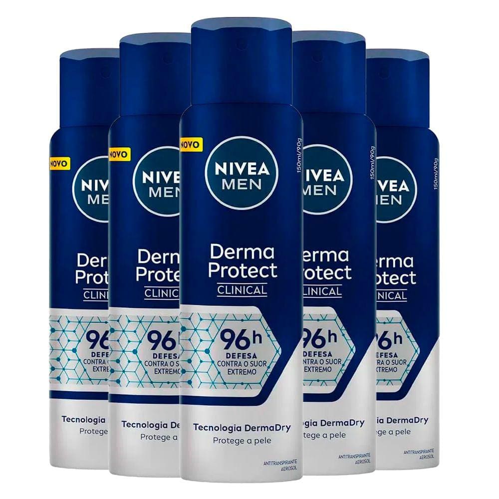 Kit Desodorante Aerosol Nivea Clinical Derma Protect Masculino 150ml - 5 unidades