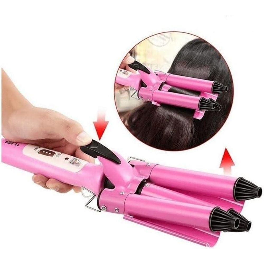 Prancha Modelador Cabelo Ondulado Cacheado Tri-Ondas Rosa