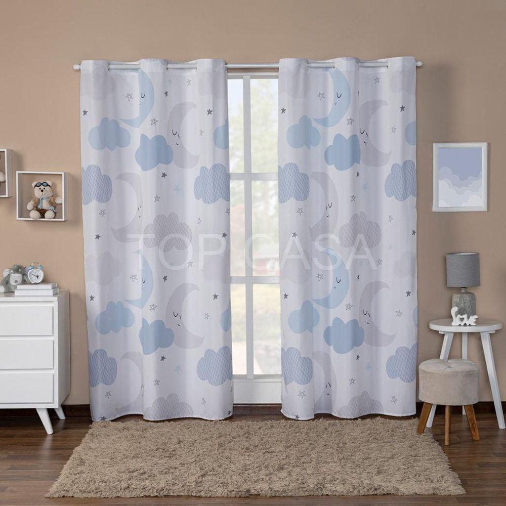 Cortina Infantil Quarto Sala Decoração Nuvem Azul 300X220Cm