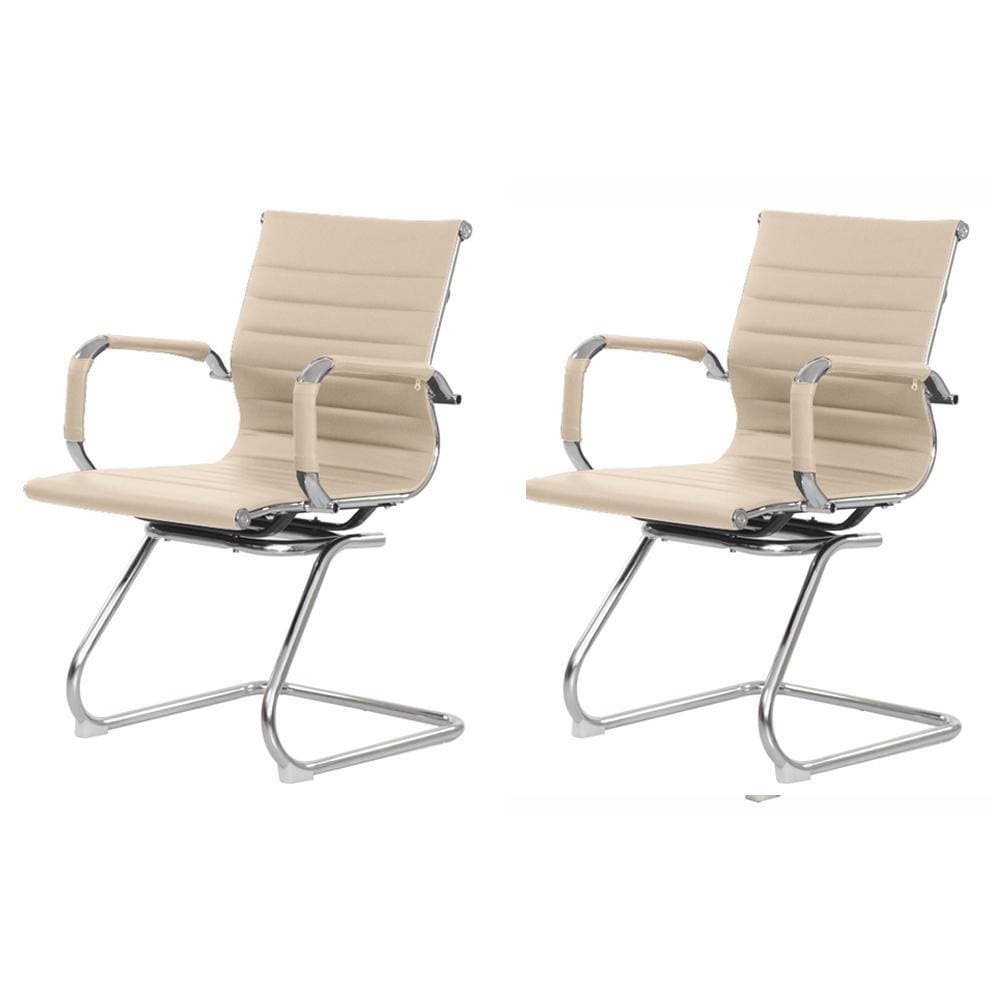 Kit 2 Cadeiras Escritório Interlocutor Stripes Fixa Pu Nude