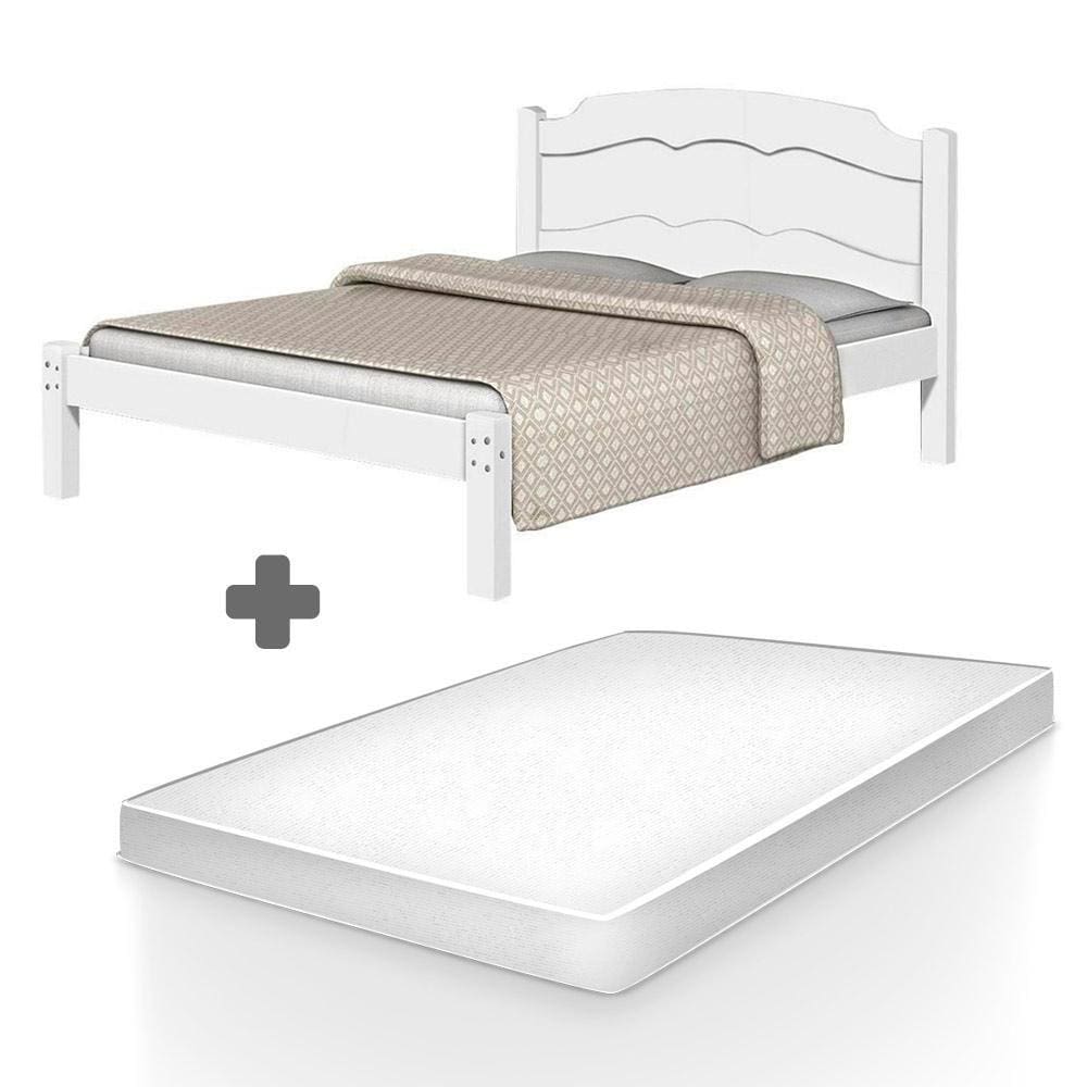 Cama de Casal Anti Ruido Lais Basoto Branco Com Colchão Casal