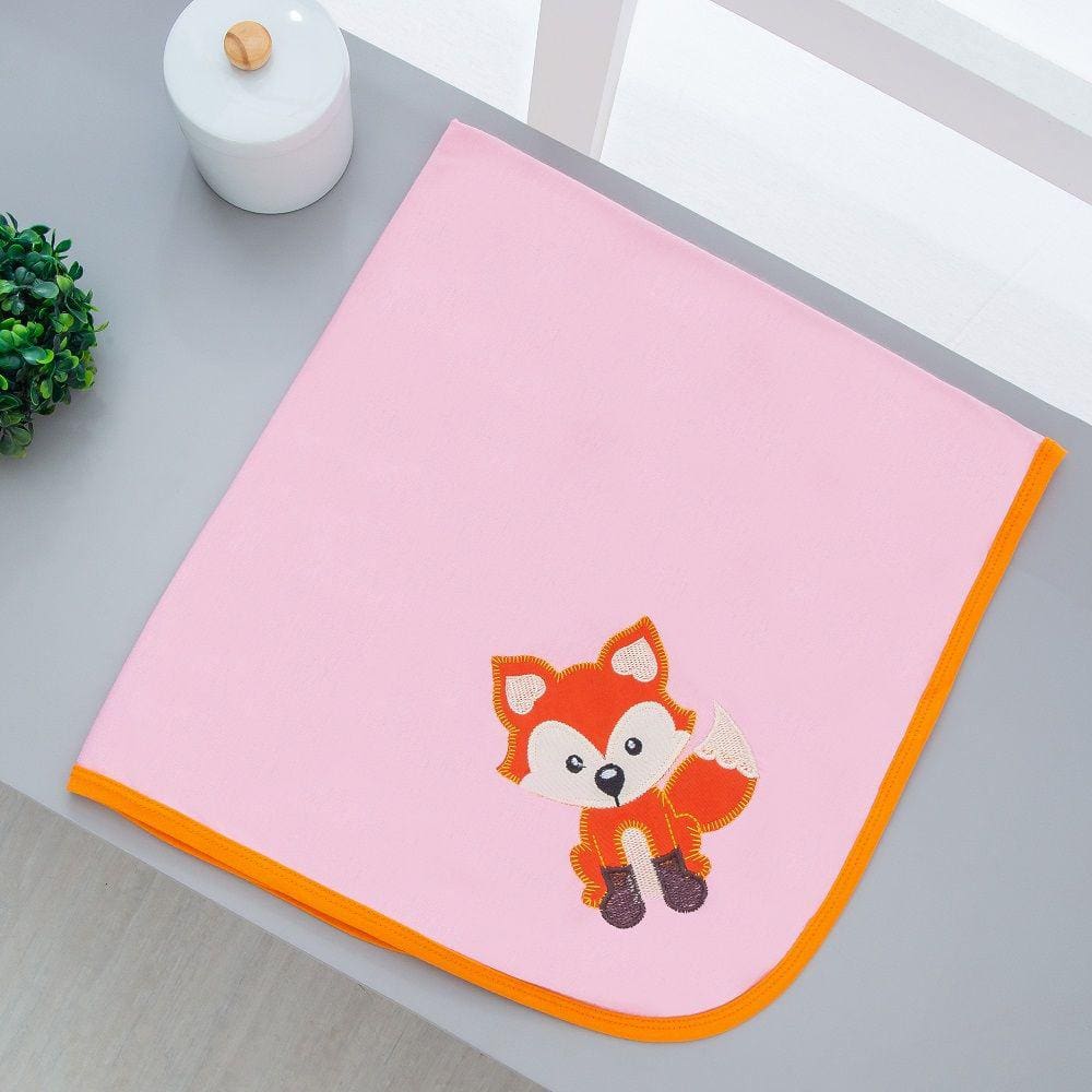 Manta Cueiro Malha 100% Algodão Para Bebê Raposa Rosa