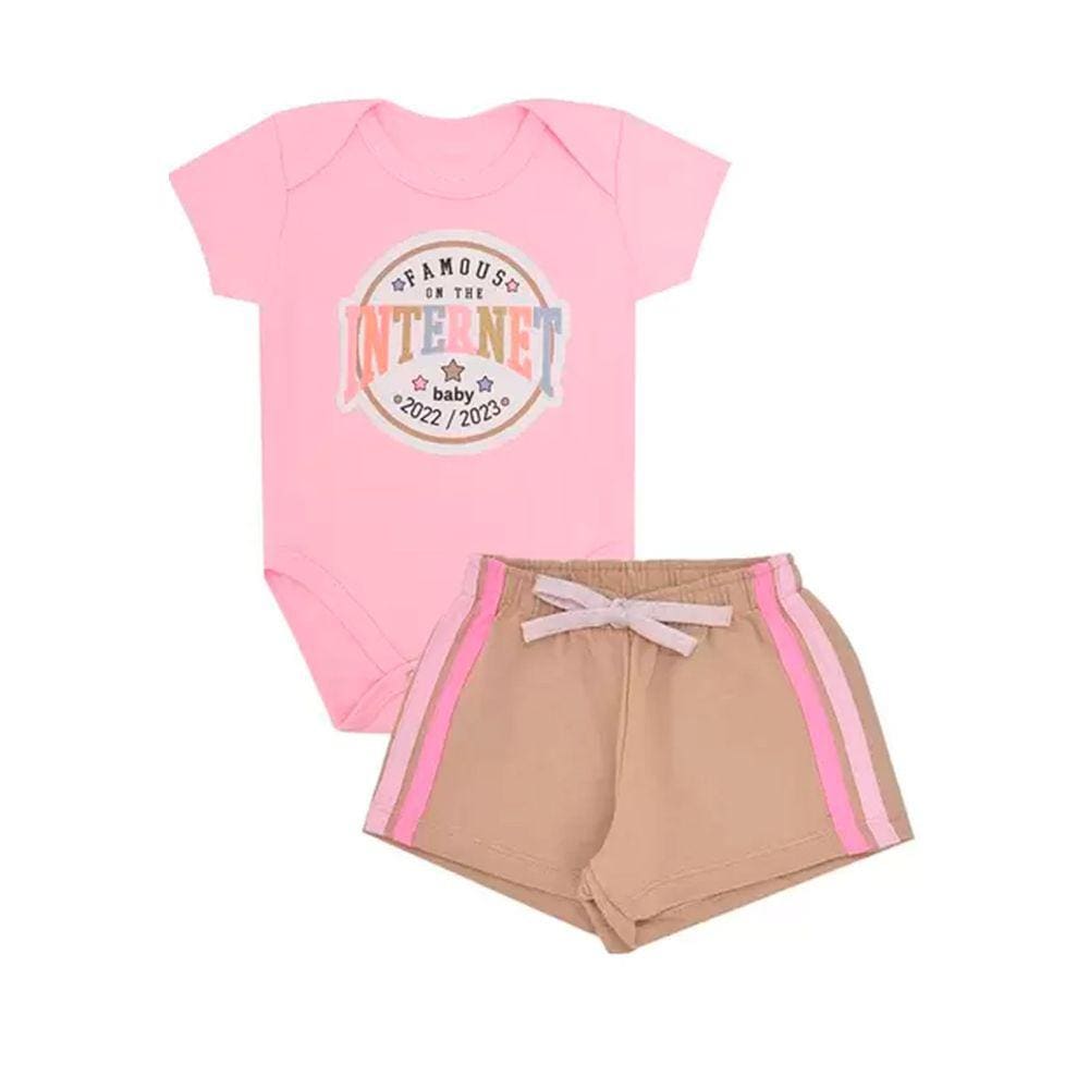 Conjunto Kit Body bebe Menina com Shorts em Moletinho