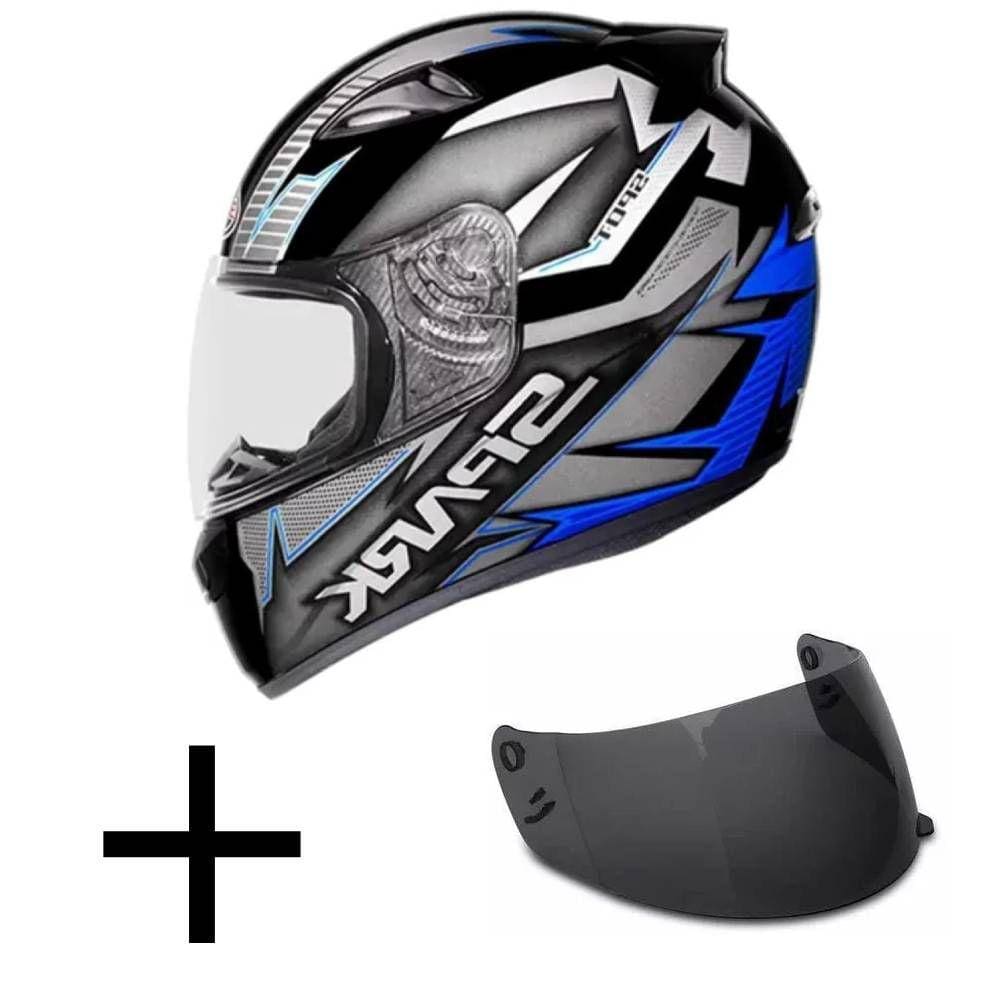 Capacete Ebf New Spark Spot Preto e Azul Fosco Mais Viseira Fumê
