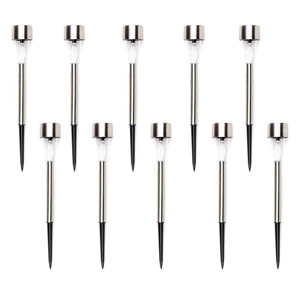 Kit 10 Luminárias Luz Solar Inox Led Poste Iluminação Jardim