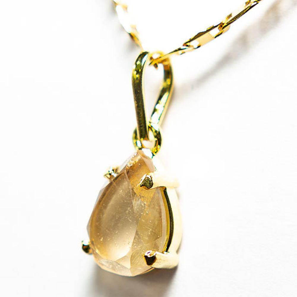 Colar Pedra Citrino Gota 15mm Facetado Garra Dourada