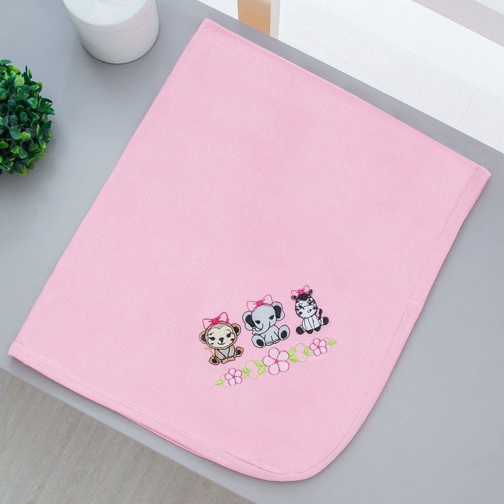 Manta Cueiro Malha 100% Algodão Para Bebê Safari Rosa