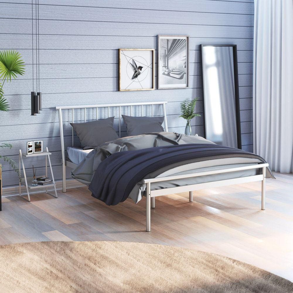 Cama King em Aço Begônia Cabecasa Madeiramadeira Prata