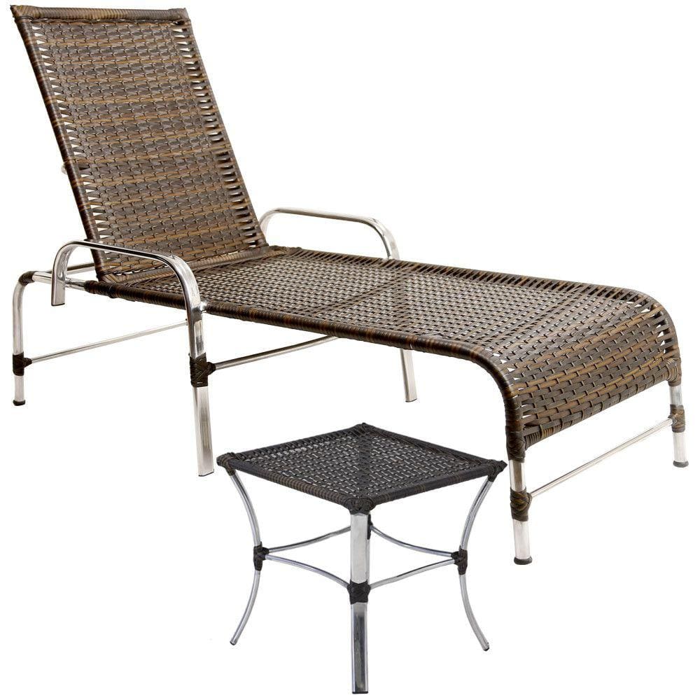 1 Cadeira Espreguiçadeira Catar e Mesa em Alumínio - Piscina, Jardim, Área - Trama