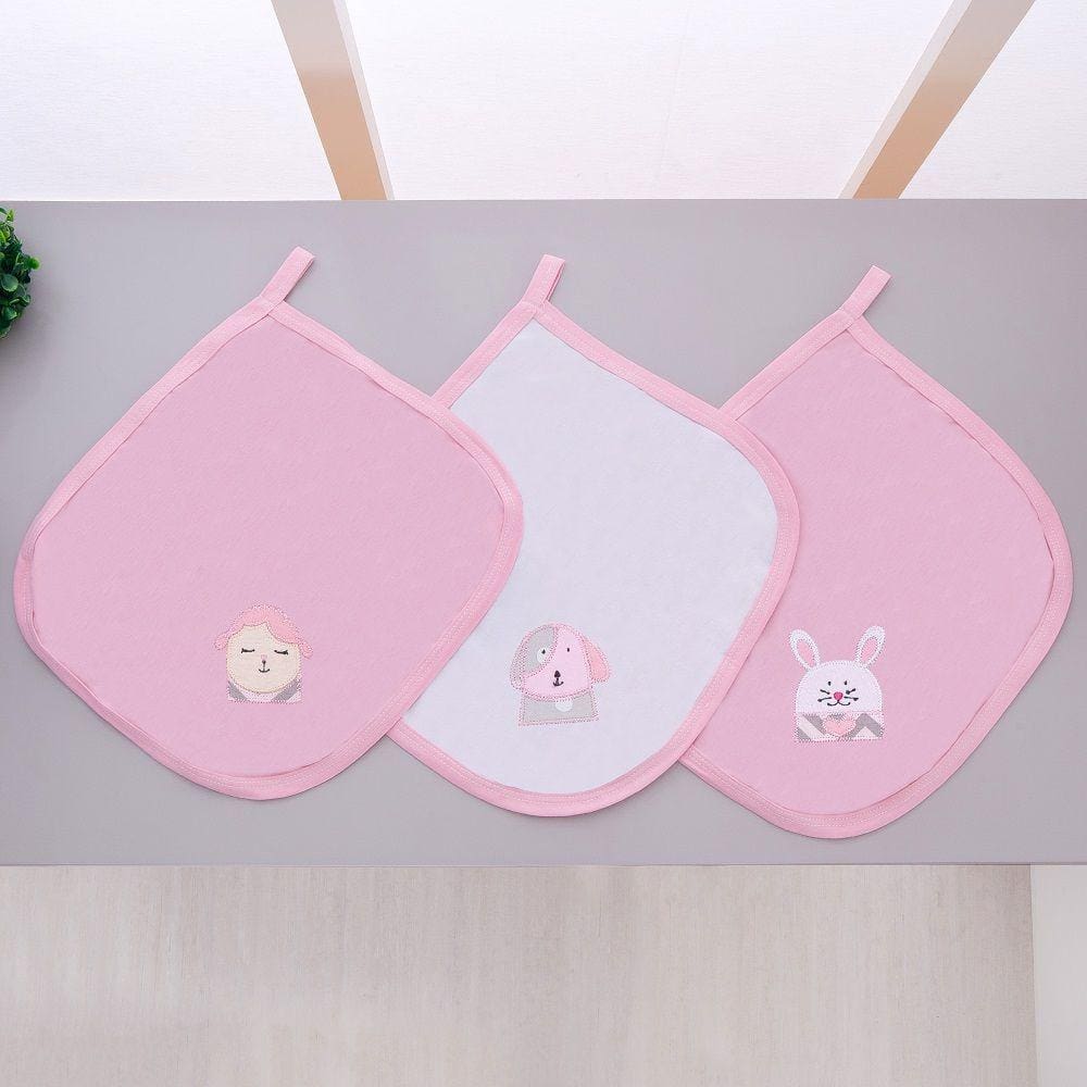 Kit 3 Fraldas Pano De Boca Malha Para Bebê Coleguinhas Rosa