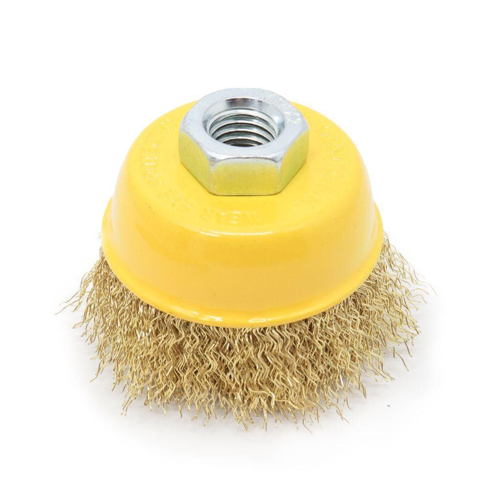 Escova Copo Aço Carbono Latonado 2.1/2" 64mm M14 Ondulada