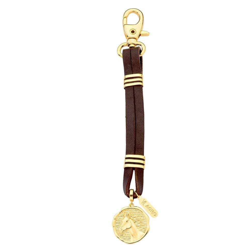 Chaveiro de Couro Natural com Cavalo Dourado