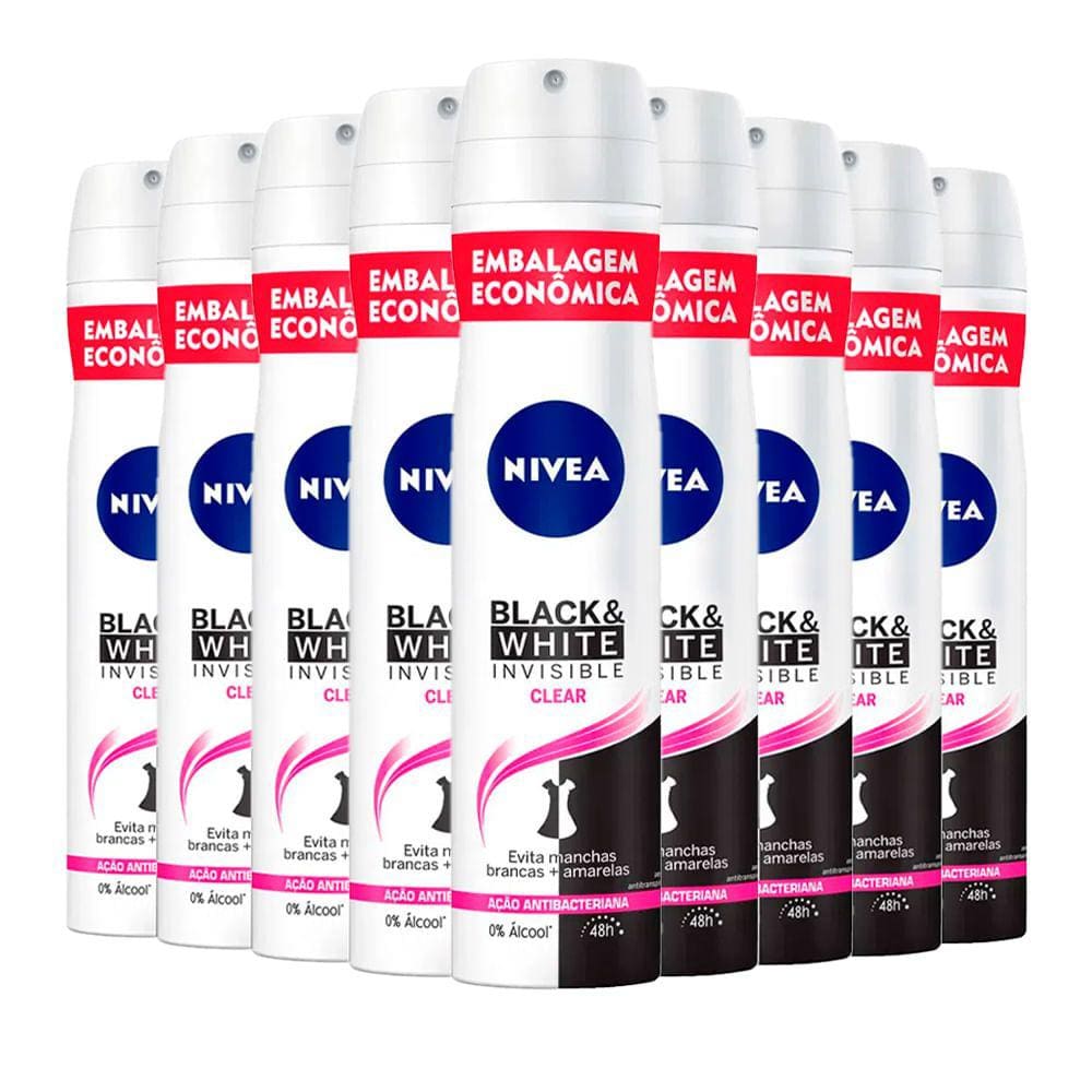Kit Desodorante Aerosol Nívea Black & White Feminino 200ml - 9 unidades