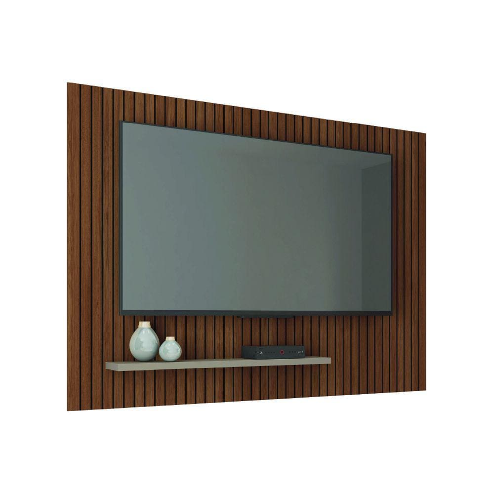 Painel para TV até 75 Polegadas 1,80m Ripado com Prateleira França Fendi / Havana Caemmum