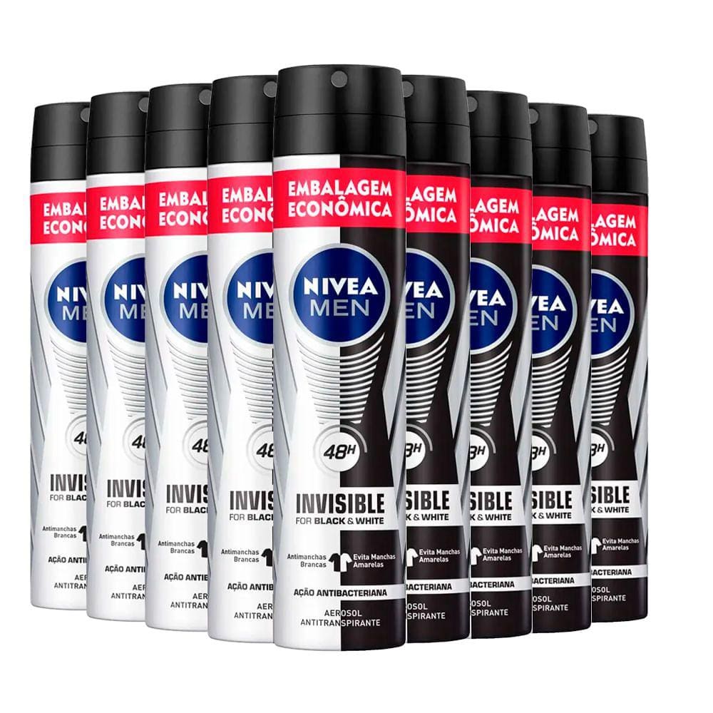 Kit Desodorante Aerosol Nívea Black & White Masculino 200ml - 9 unidades
