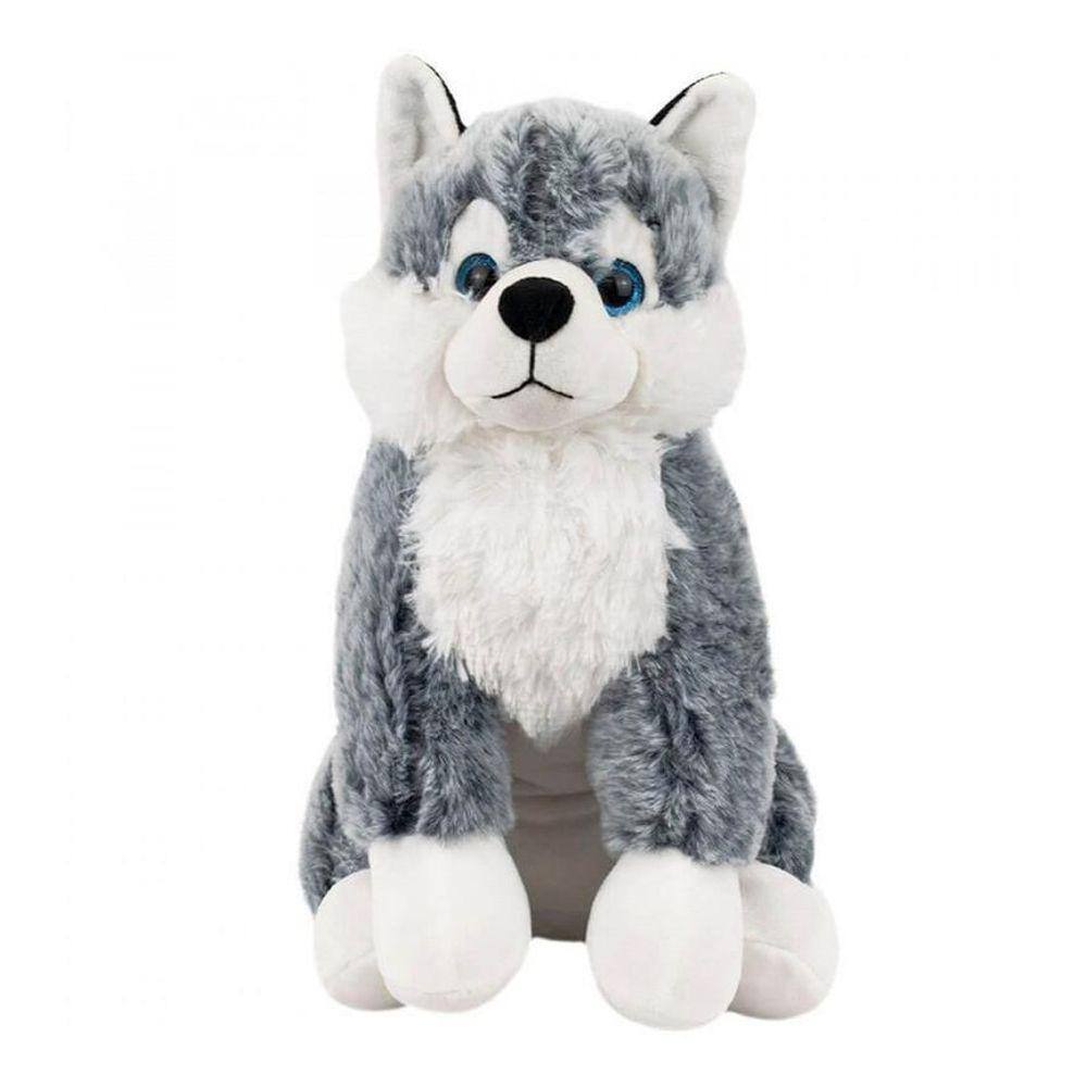Cachorro Husky Sentado Em Pelúcia Cinza Macio 26Cm