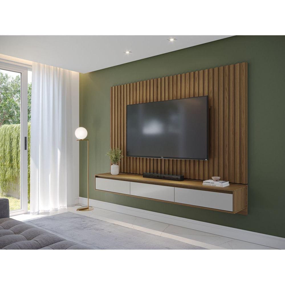 Home Suspenso Ripado para TV até 75 Polegadas Aden 2.2 Freijó/Off White