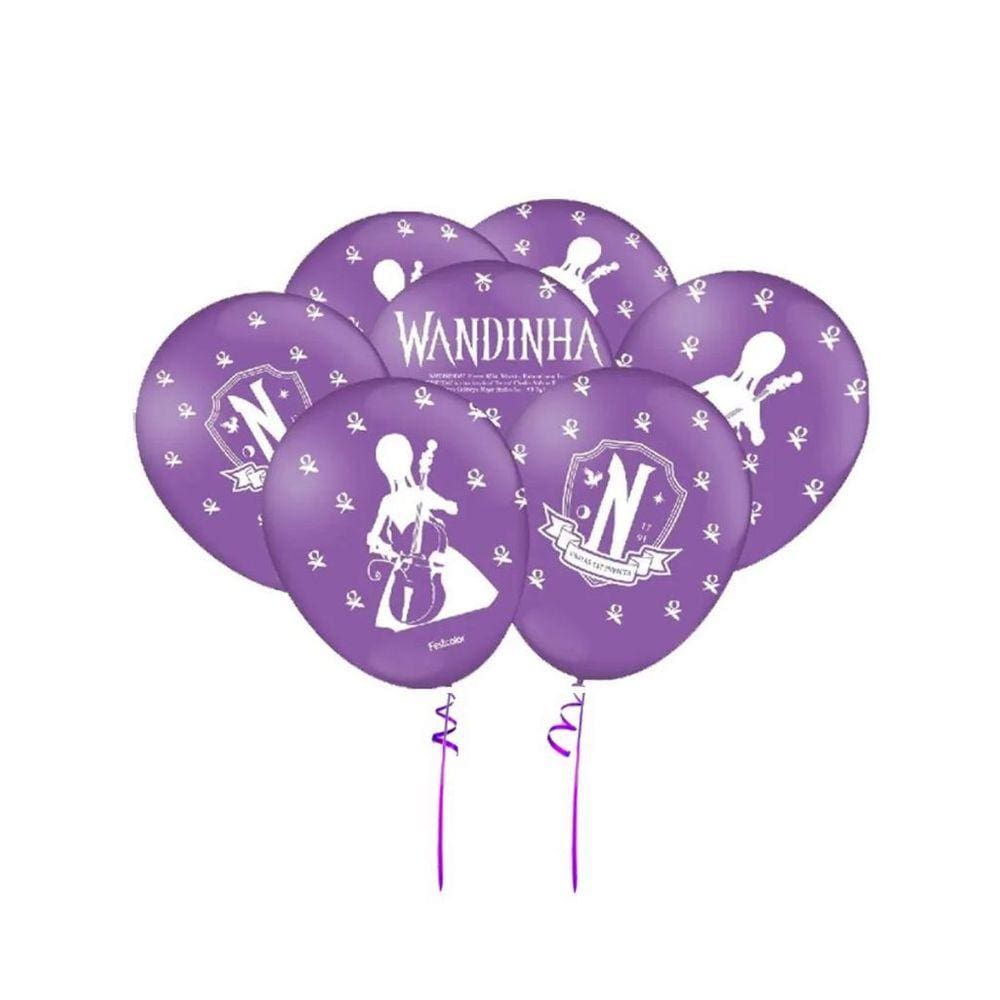 Balão Bexiga Wandinha Lilás 9 Polegadas Com 25 Unidades