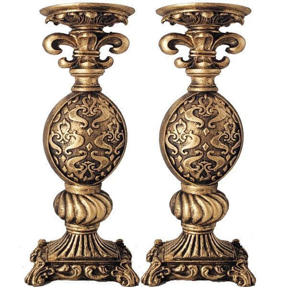 Par Castiçal Flor De Lis Pedestal Decoração Vela Gde 22320