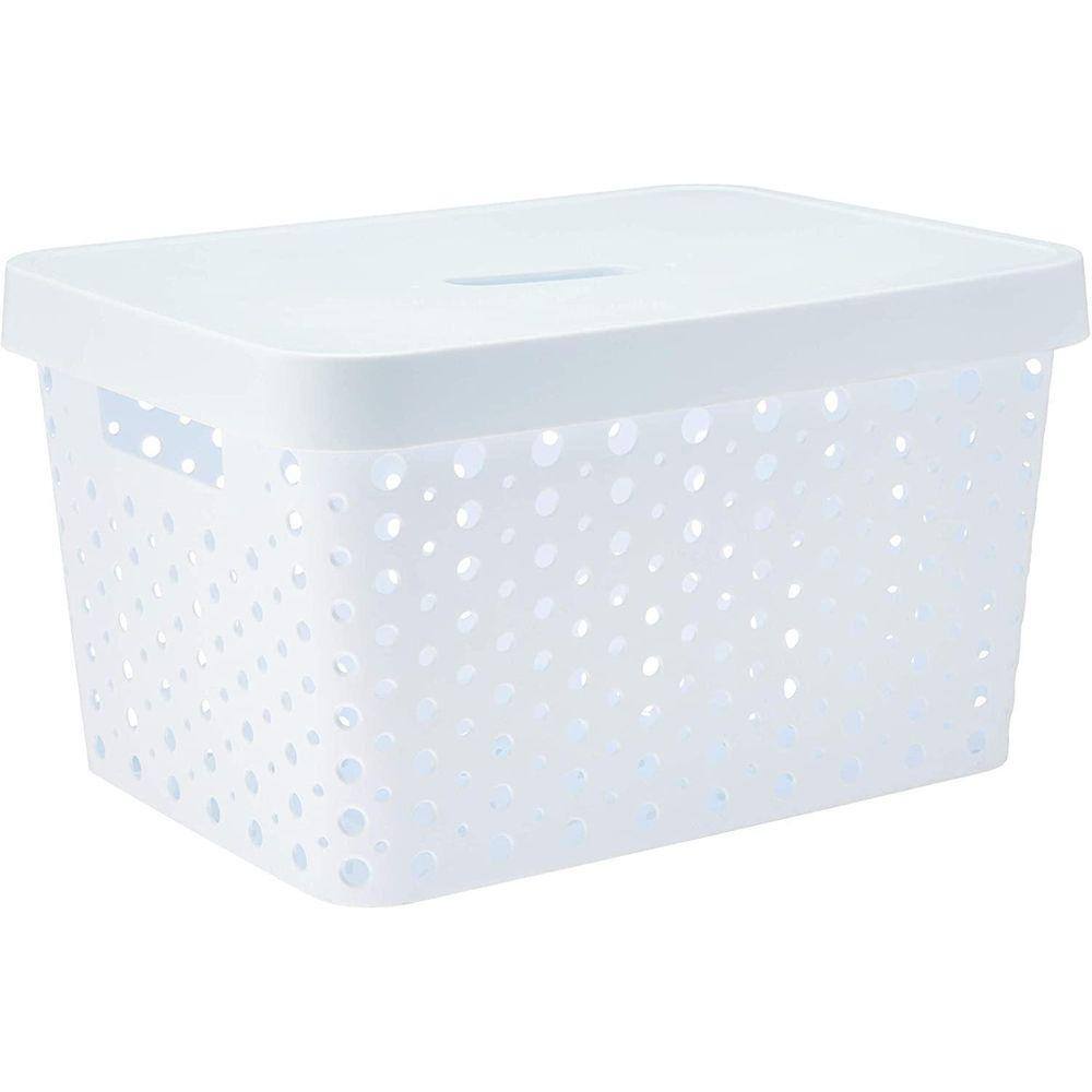 Cesto Caixa Organizadora Rattan Com Tampa 17L Branco Usual