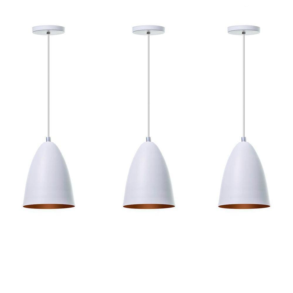 Kit 3 Lustre Pendente Bala P Branco Alumínio Decoração