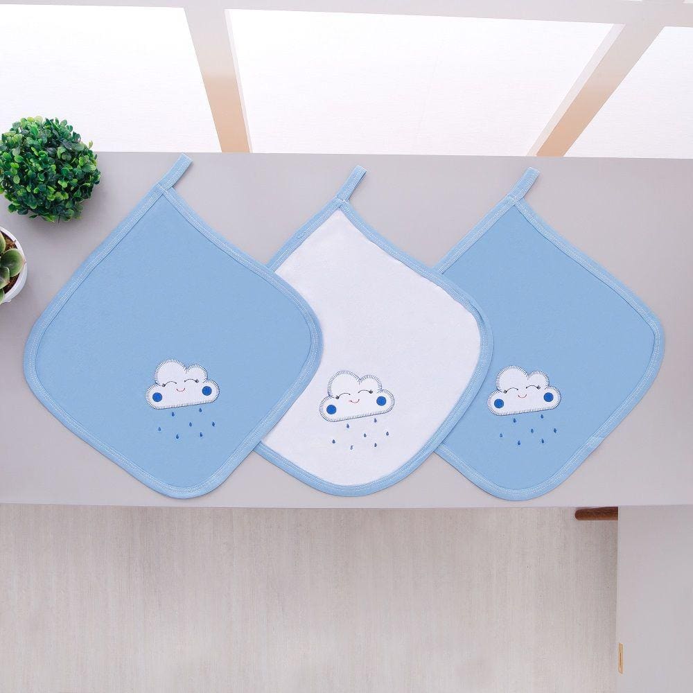 Kit 3 Fraldas Pano De Boca Malha Para Bebê Nuvem Azul Claro