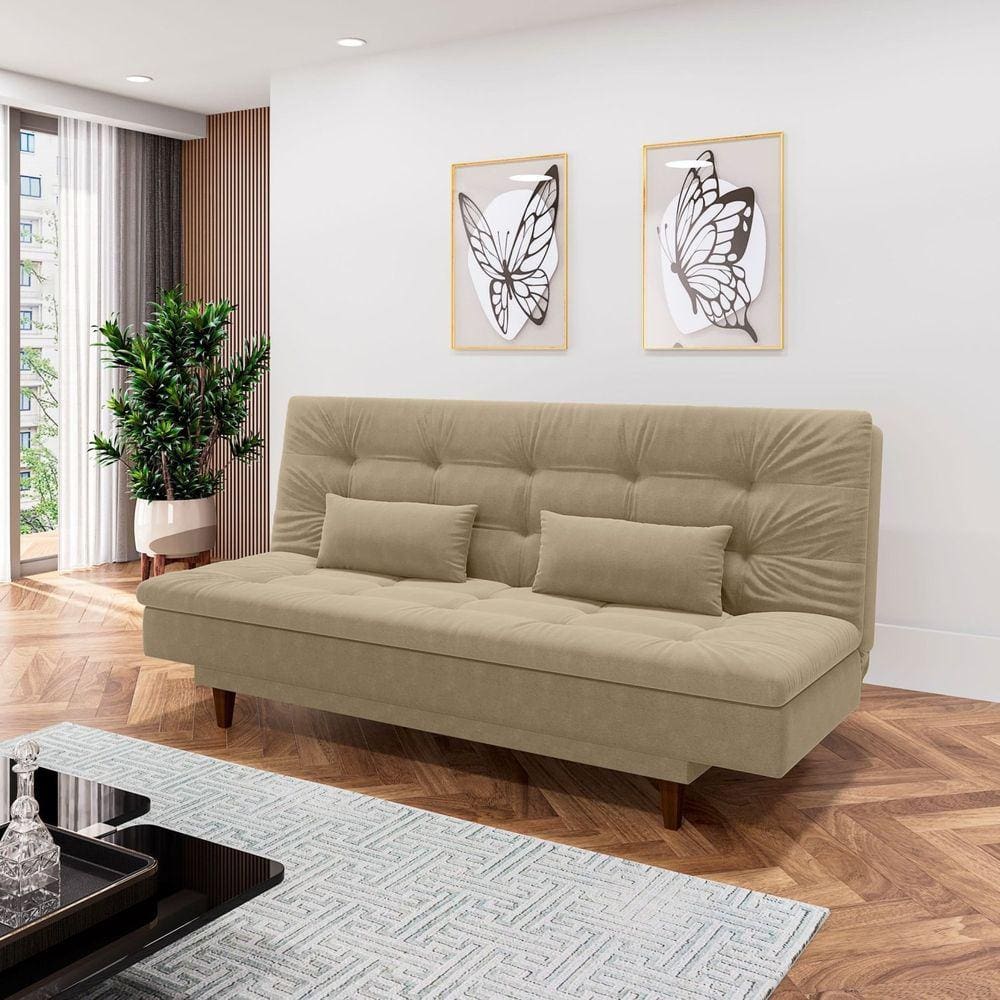 Sofá Cama 3 Lugares 190 Cm Sofanete Nabalina Bege