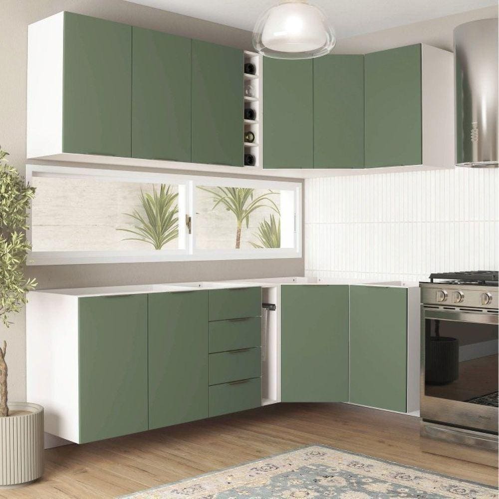 Cozinha Modulada 8 Peças Sem Tampo Ipanema CabeCasa MadeiraMadeira Verde Folha