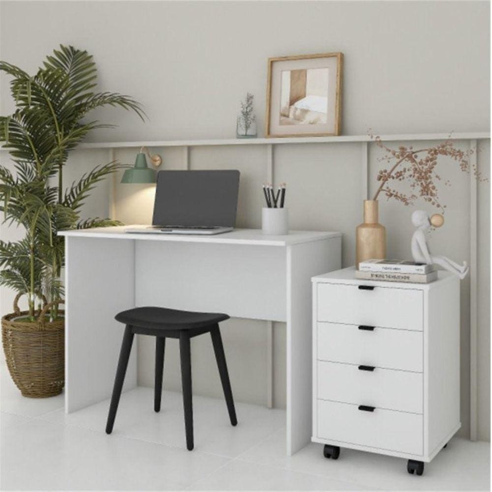 Escrivaninha 100cm com Gaveteiro 4 Gavetas Balto Branco