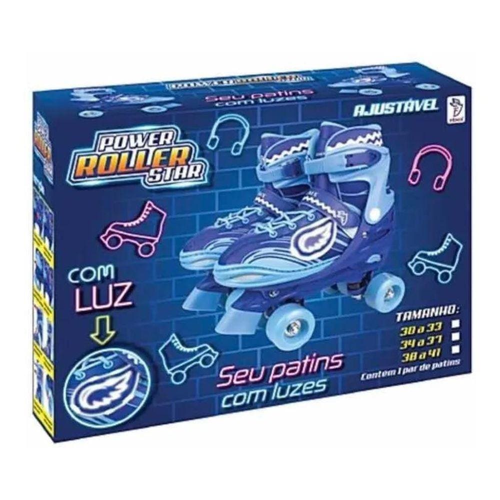 Patins Power Roller Star 4 Rodas Com Luz 30/33- Fênix