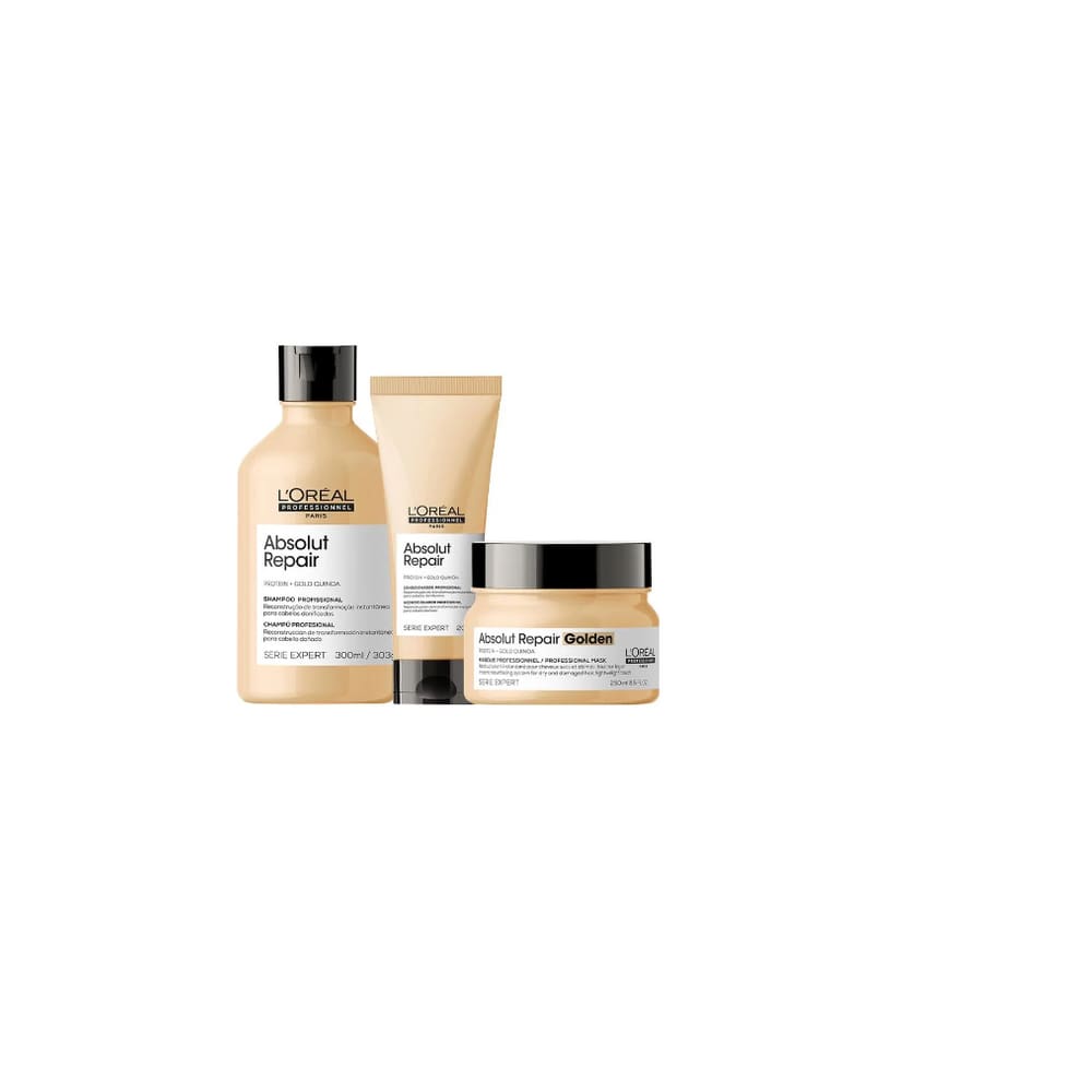 Kit L´Oréal Absolut Repair Shampoo 300ml + Condicionador 200ml + Máscara Golden 250g