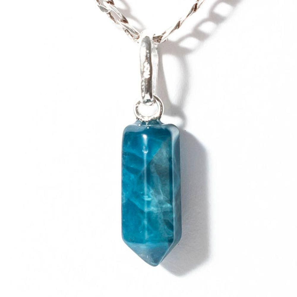 Colar Micro Pontinha Pedra Apatita Azul Montagem Prata 950
