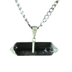 Colar Bi Ponta Pedra Cristal Natural Presilha Pino Prateado