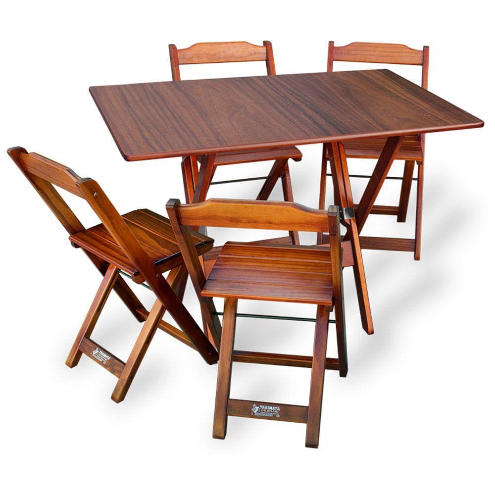 Conjunto de Mesa Dobrável 70x110 com 4 Cadeiras Imbuia