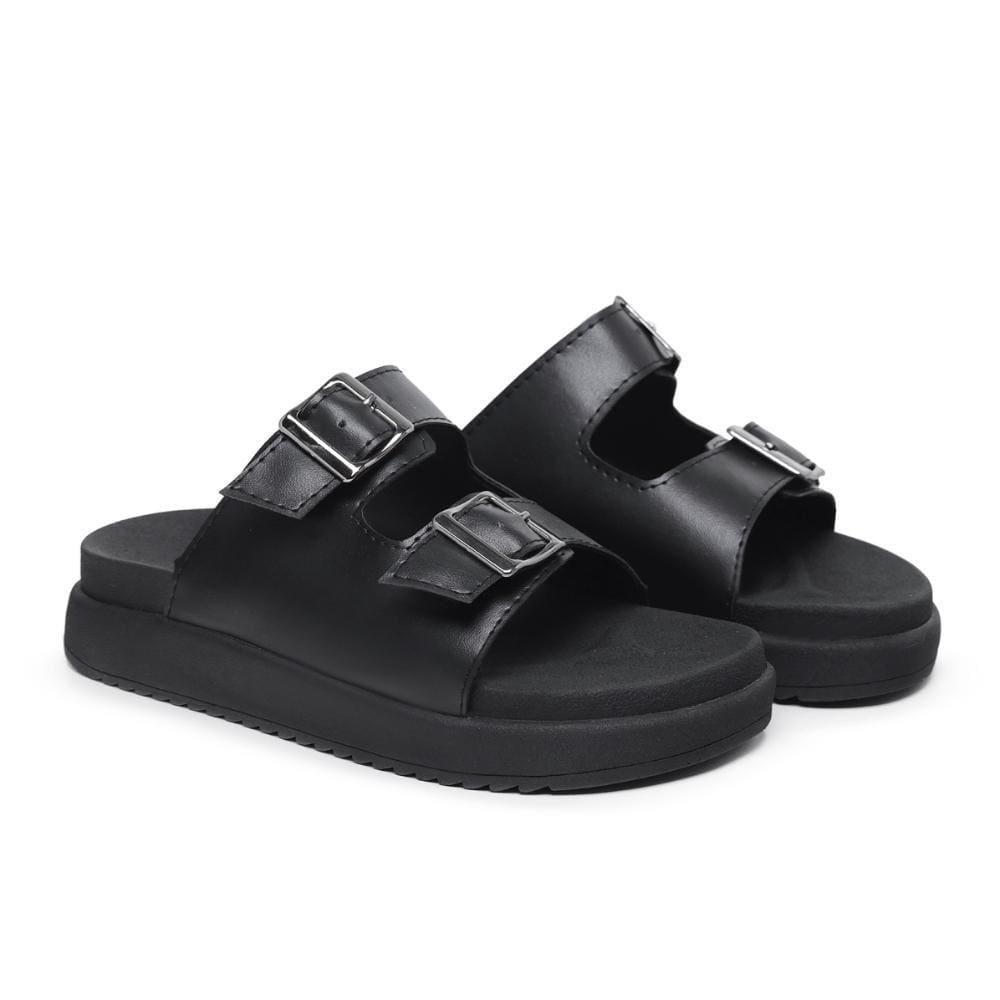 Sandália Feminina Papete Flatform Confortável Fivela Dupla