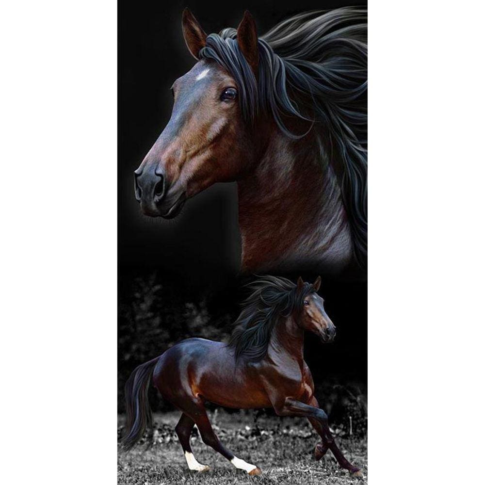 Toalha De Praia Buettner Veludo Estampada Horses Marrom