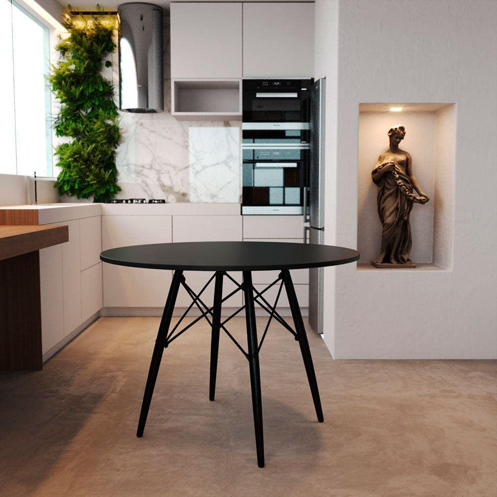 Mesa Eiffel Wood Tampo de Madeira Preto 90 Cm Pés Pretos - New Green