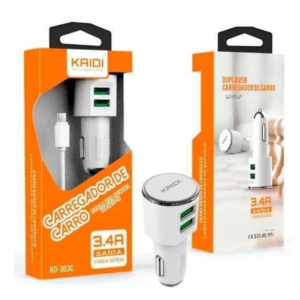 Carregador Kaidi 3.4A Veicular Kd-303 Ip