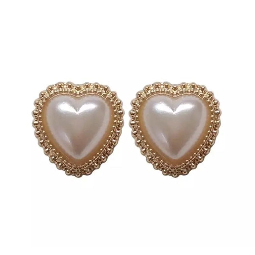 Brinco Coração Par Perolado Contorno Detalhes