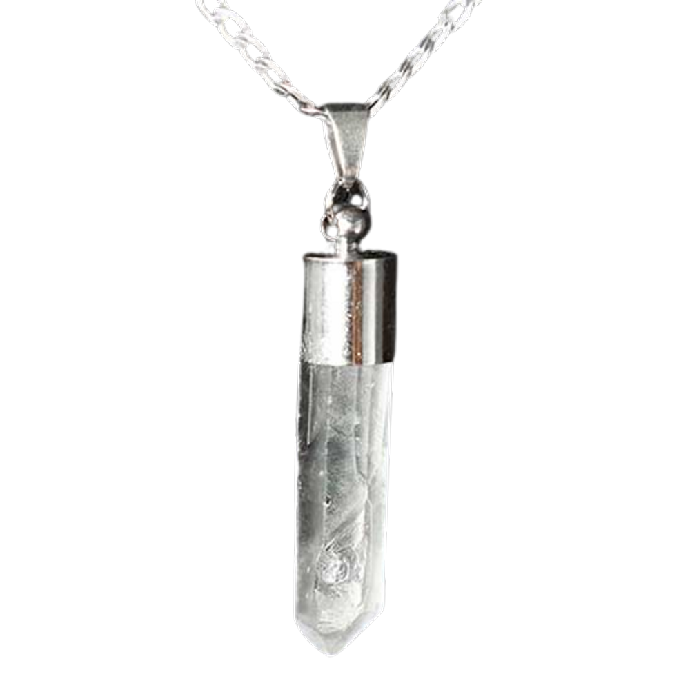 Colar Pontinha Cristal Laser 30 mm Natural Caixinha Prateada