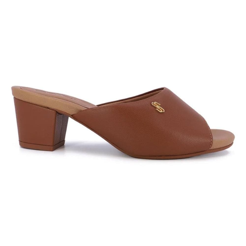 Tamanco Usaflex Feminino Couro Salto Bloco Básico Casual Y8216