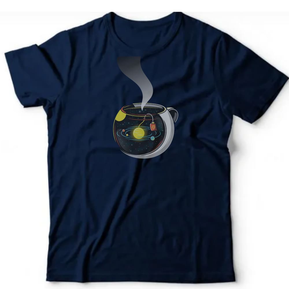 Camiseta algodão astronomia-xicara cafe planetas
