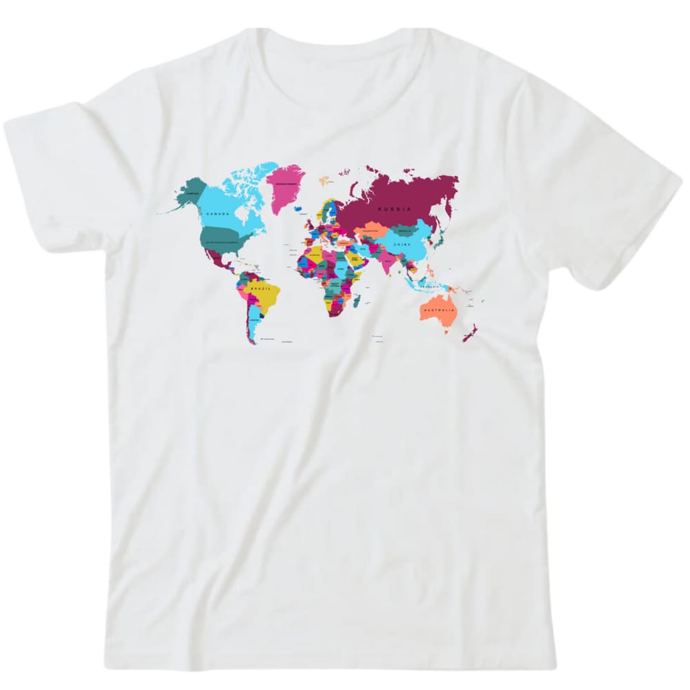 Camiseta algodão geografia -Mapa mundi color