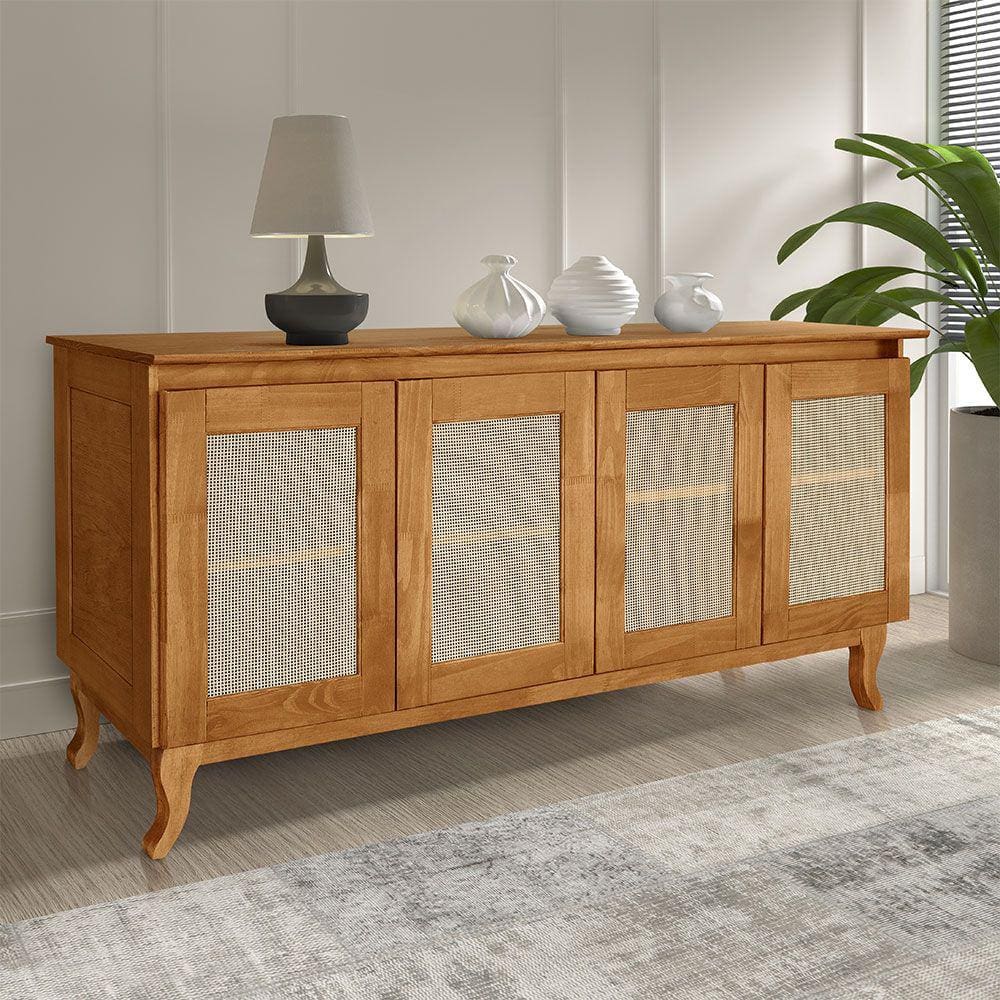Buffet Aparador Madeira Vintage Luxo Tela 4p Deltan Imbuia - Atraente Móveis