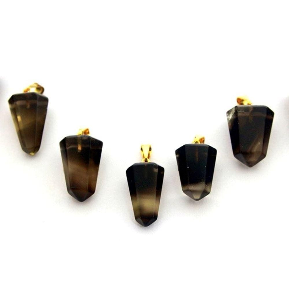 Colar Pontinha Pedra Quartzo Bi Color Montagem Pino Dourado