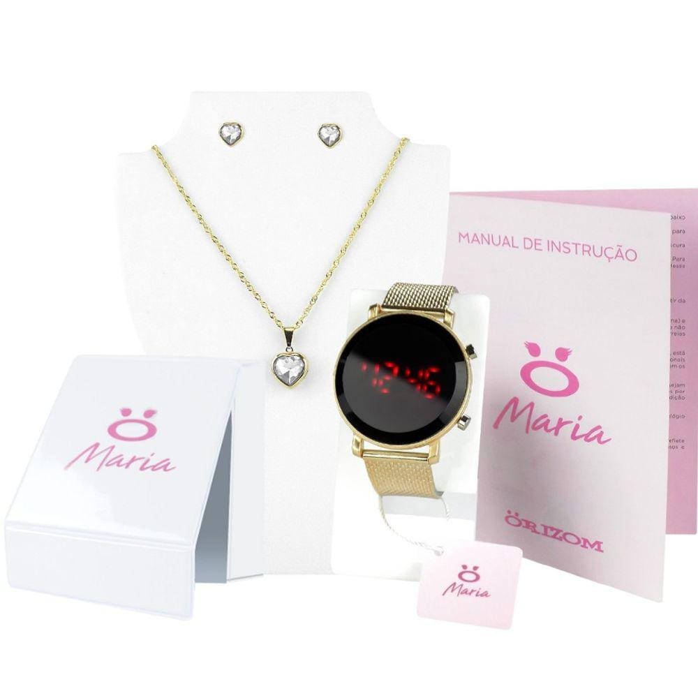 Kit relógio feminino pulseira silicone digital led premium