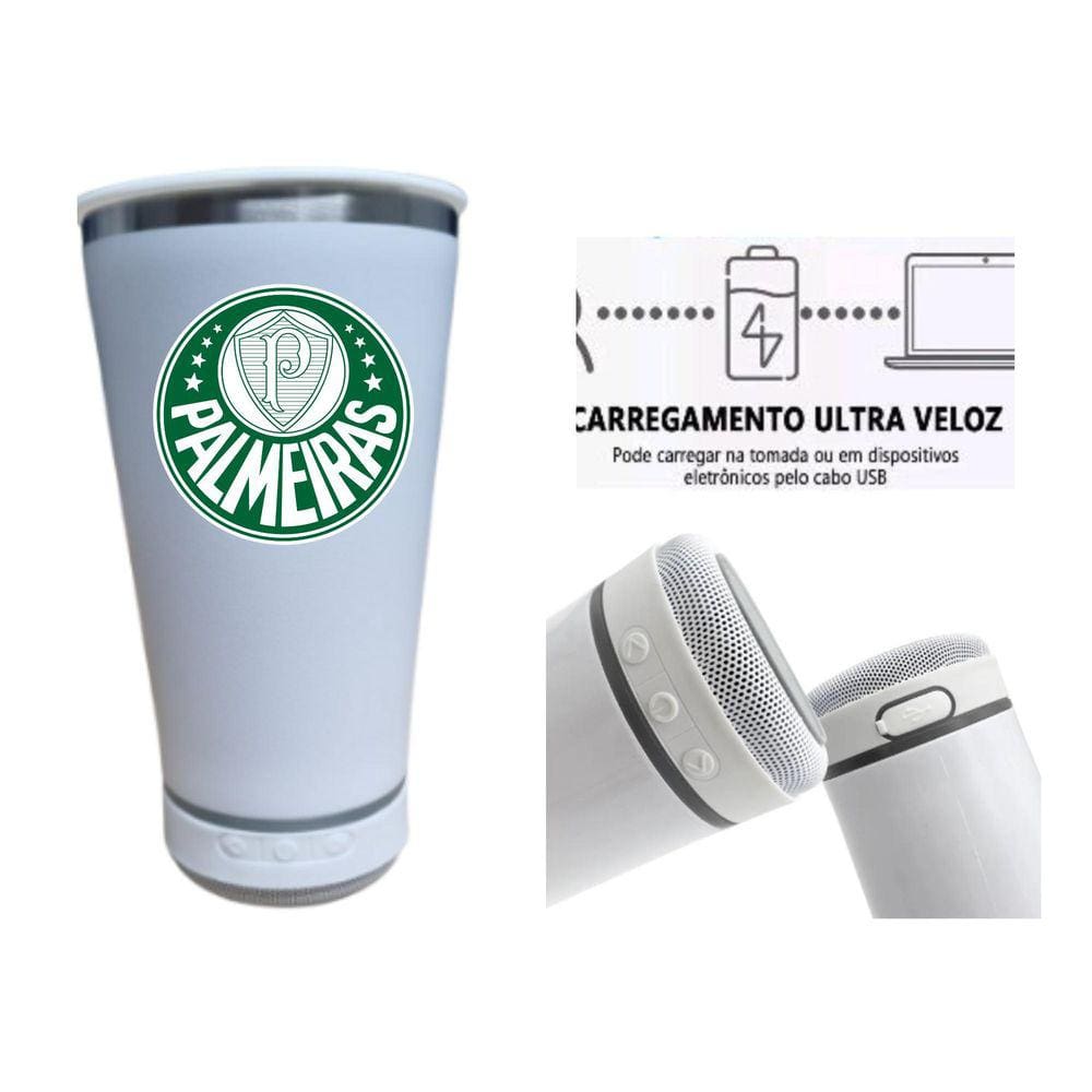 Copo Térmico c/ Caixa de Som Bluetooth Palmeiras Branco